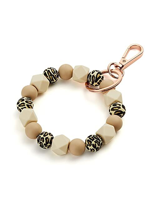 Kemstone Designs Silicone Bracelet Keychain Wristlet,Key Ring Bracelet Beaded Link for Women