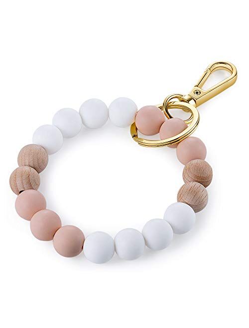 Kemstone Designs Silicone Bracelet Keychain Wristlet,Key Ring Bracelet Beaded Link for Women