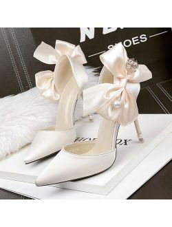 Women Pumps Sexy High Heels Red Stiletto Wedding Bride Designer Shoes Ladies Pearl Sandals Pointed Toe Butterfly Heels Luxury