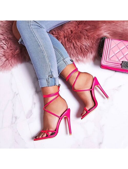 11.5CM Fine High Heels Sandals Footwear Cross-tied Ankle Strap Summer Sandals Shoes Women 2020 Female Sexy Shoes Women Party