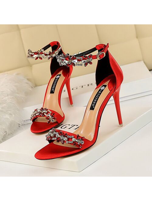 Bigtree Shoes Woman Heels Crystal Bridal Wedding Shoes Ladies Silk Elegant High Heel Shoes Stiletto Women Pumps Female Sandals