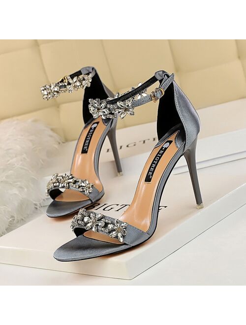 Bigtree Shoes Woman Heels Crystal Bridal Wedding Shoes Ladies Silk Elegant High Heel Shoes Stiletto Women Pumps Female Sandals