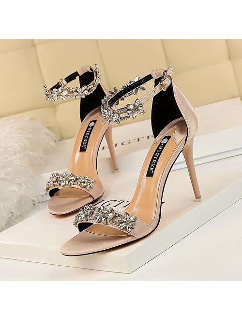 Bigtree Shoes Woman Heels Crystal Bridal Wedding Shoes Ladies Silk Elegant High Heel Shoes Stiletto Women Pumps Female Sandals