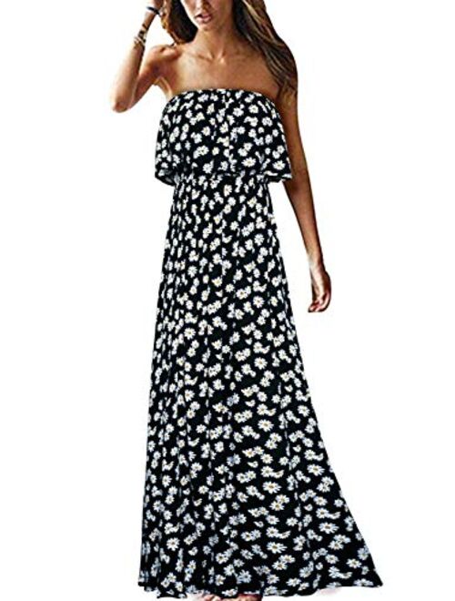 Womens Summer Dresses Blue and White Porcelain Strapless Boho Maxi Long Dress