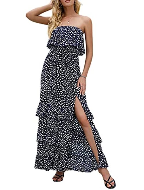 Womens Summer Dresses Blue and White Porcelain Strapless Boho Maxi Long Dress