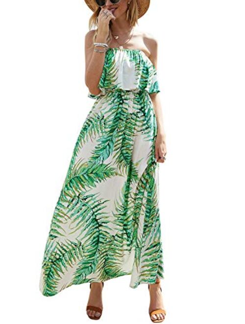 Womens Summer Dresses Blue and White Porcelain Strapless Boho Maxi Long Dress