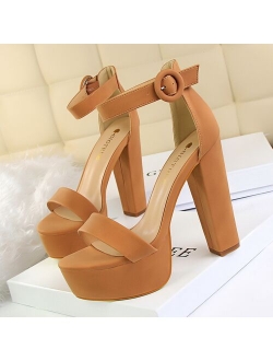 2020 Women Classic 13cm Block High Heels Fetish Suede Platform Sandals Female Chunky Summer Shoes Lady Nude Sexy khaki Red Pumps