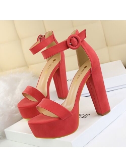 2020 Women Classic 13cm Block High Heels Fetish Suede Platform Sandals Female Chunky Summer Shoes Lady Nude Sexy khaki Red Pumps