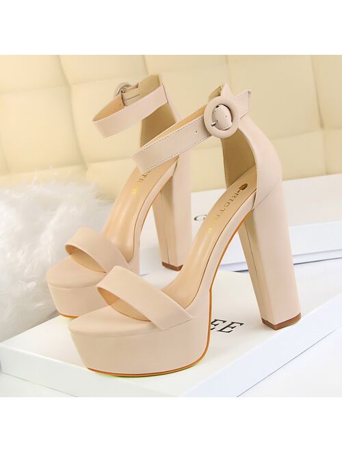 2020 Women Classic 13cm Block High Heels Fetish Suede Platform Sandals Female Chunky Summer Shoes Lady Nude Sexy khaki Red Pumps