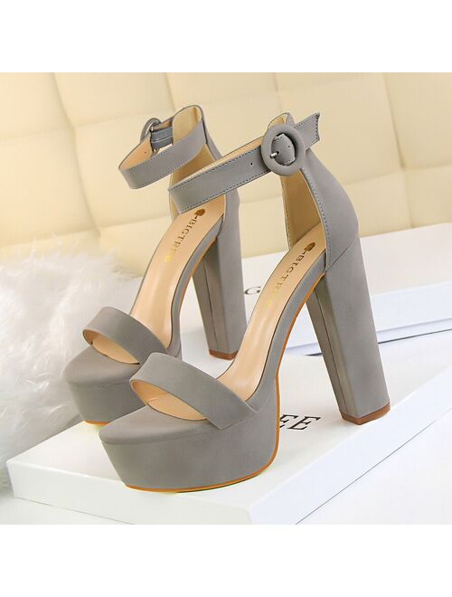 2020 Women Classic 13cm Block High Heels Fetish Suede Platform Sandals Female Chunky Summer Shoes Lady Nude Sexy khaki Red Pumps