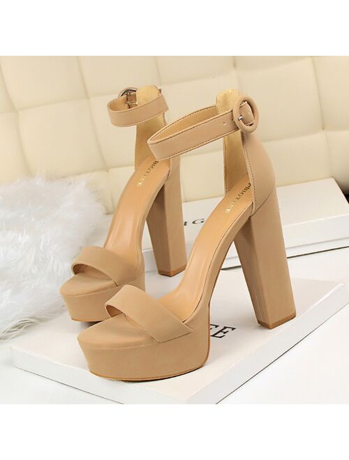 2020 Women Classic 13cm Block High Heels Fetish Suede Platform Sandals Female Chunky Summer Shoes Lady Nude Sexy khaki Red Pumps