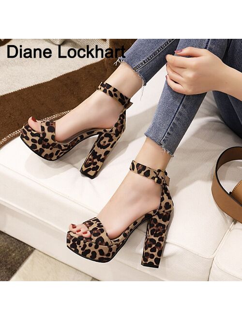 Women's Platform Super high heel sandals leopard heels Woman Party dress shoes summer Sandalia Feminina Femme Sandalias De Mujer