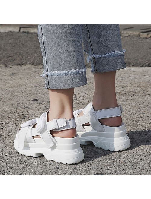 LazySeal Summer Women Sandals Buckle Design Black White Platform Sandals Comfortable Women Thick Sole Beach Shoes 393M