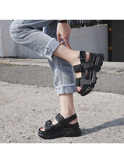 LazySeal Summer Women Sandals Buckle Design Black White Platform Sandals Comfortable Women Thick Sole Beach Shoes 393M