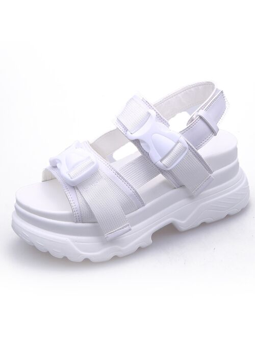 LazySeal Summer Women Sandals Buckle Design Black White Platform Sandals Comfortable Women Thick Sole Beach Shoes 393M