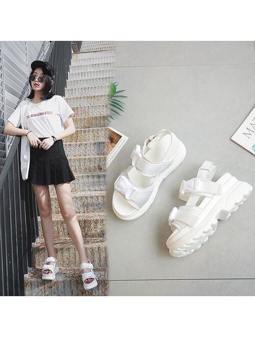 LazySeal Summer Women Sandals Buckle Design Black White Platform Sandals Comfortable Women Thick Sole Beach Shoes 393M