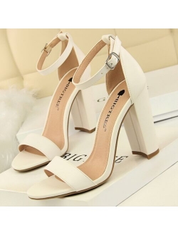 Summer Women Sandals Pumps Ankle Strap Square High Heels Sandalias Mujer Flock Open Toe Sexy Shoes Woman Plus Size 34-43 WSH4121