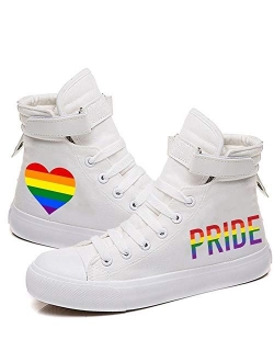 Unisex Adult Rainbow Stripe Heart and June Pride LGBT Printed Canvas Shoes Lace Up Sneakers Tennis