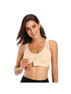 Women's Full Coverage Front Closure Wire Free Back Support Posture Bra with Adjustable Straps Comfort Workout Bra