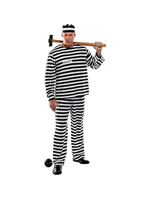 Amscan 840228 Men Jail Prisoner Costume Set - Plus Size, Black/White