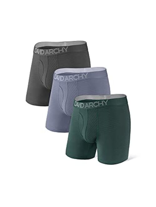 DAVID ARCHY Men's 3 Pack Underwear Soft Micro Modal Boxer Briefs with Fly Boxer Shorts