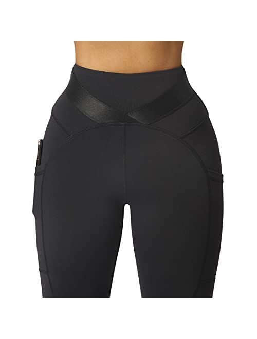 SUUKSESS Women Butt Lifting Capri Leggings with Pockets 7/8 Length Twist High Waisted Yoga Pants