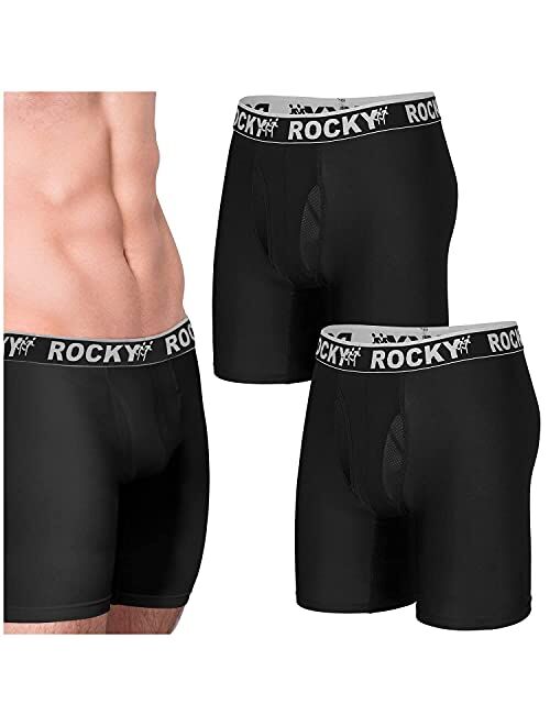 Rocky Men's Boxer Briefs 4-Way High Performance Pouch Underwear, 2-Pack Tagless