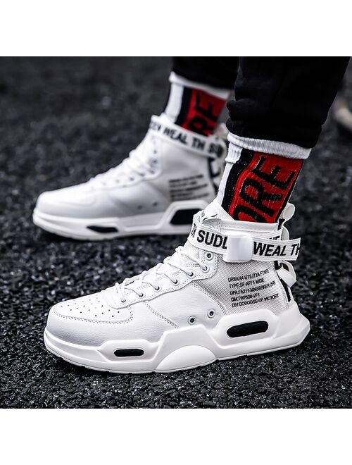 GNOME High Top Quality Leather Sneakers Men Buckle Design Letter Printed Shoes Men Comfortable Trainers Male Vulcanize Shoes