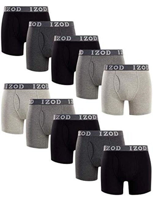 IZOD Men’s Underwear – Cotton Stretch Boxer Briefs with Functional Fly (10 Pack)