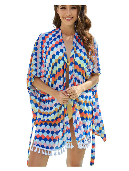 AS ROSE RICH Kimonos for Women - Summer Swim Cover Up - Plus Size Kimono Cardigan - Floral and Multi Color