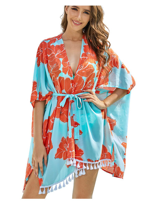 AS ROSE RICH Kimonos for Women - Summer Swim Cover Up - Plus Size Kimono Cardigan - Floral and Multi Color