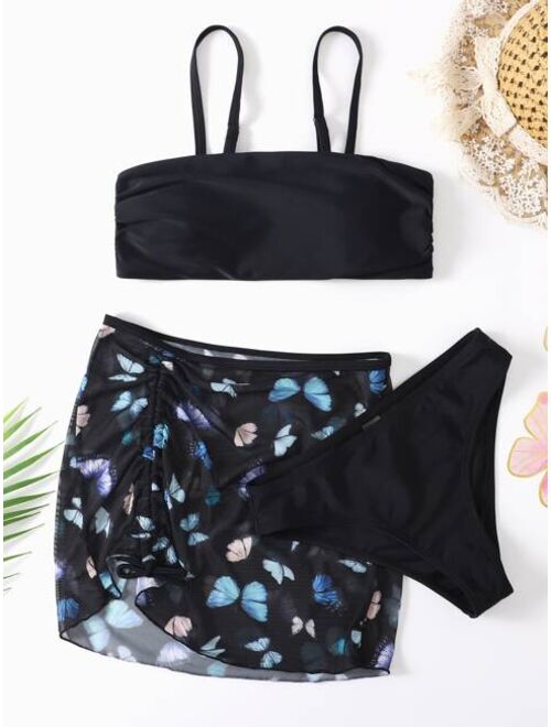 Shein 3pack Girls Random Butterfly Drawstring Bikini Swimsuit