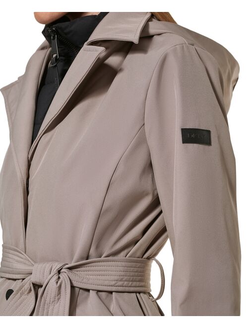 DKNY Bibbed Belted Hooded Trench Coat