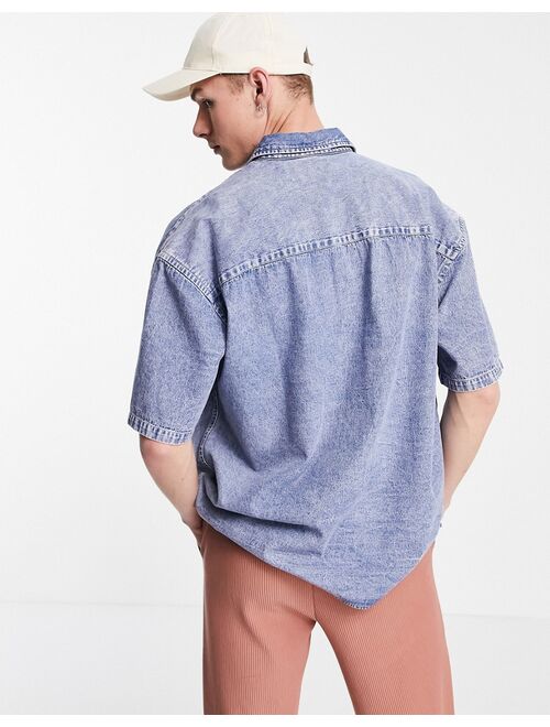 Asos Design oversized short sleeve denim shirt in acid wash