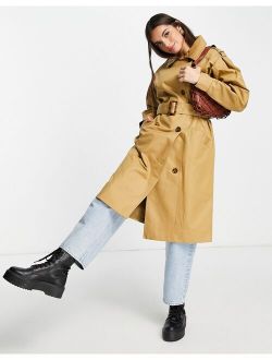 balloon sleeve longline trench coat in camel