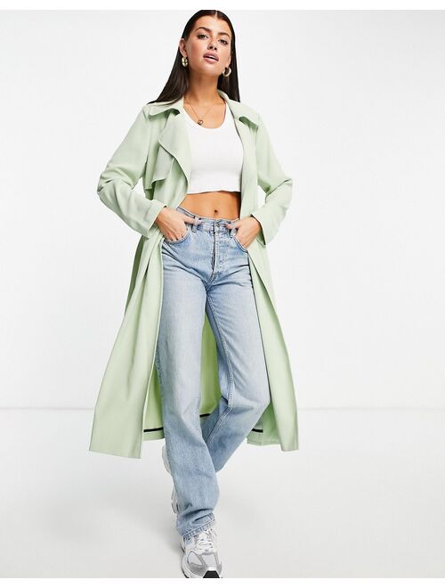 River Island belted trench coat in sage green