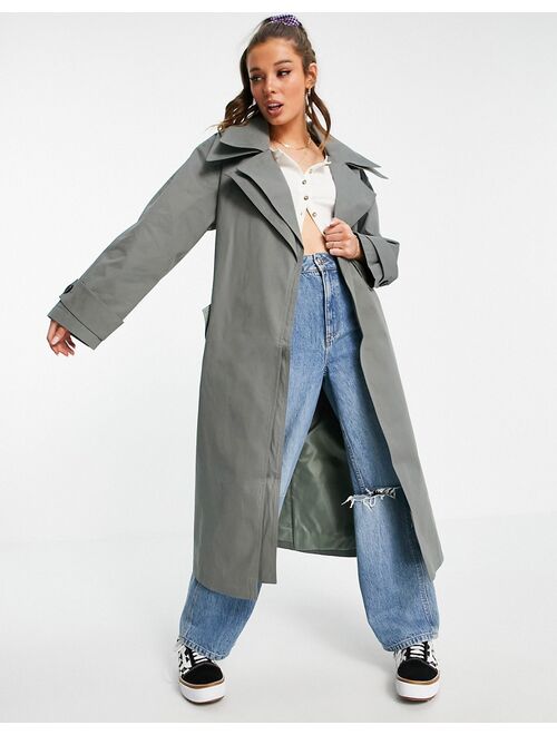 Asos Design double layer trench coat in charcoal