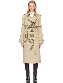 SSENSE Exclusive Beige Mythical Alphabet Embroidered Exploded Motif Trench Coat
