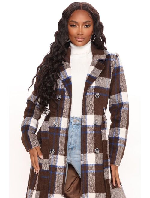 Only In Manhattan Plaid Coat - Blue/combo