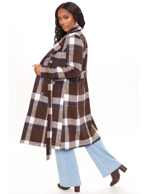 Only In Manhattan Plaid Coat - Blue/combo