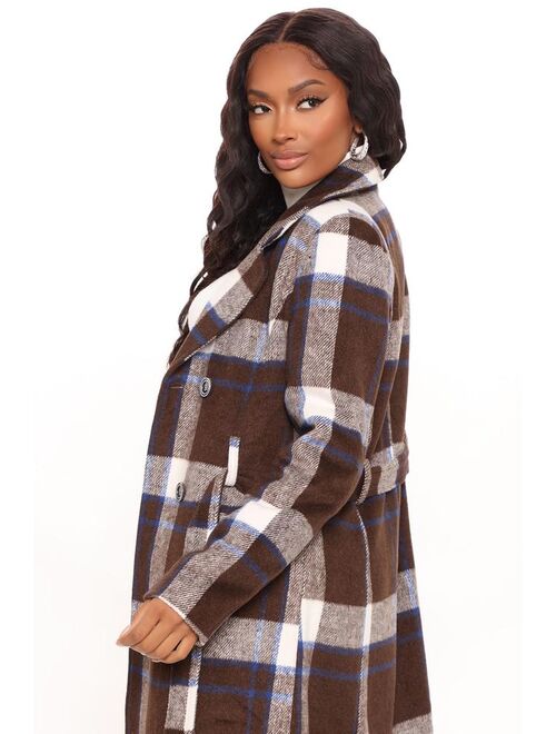 Only In Manhattan Plaid Coat - Blue/combo