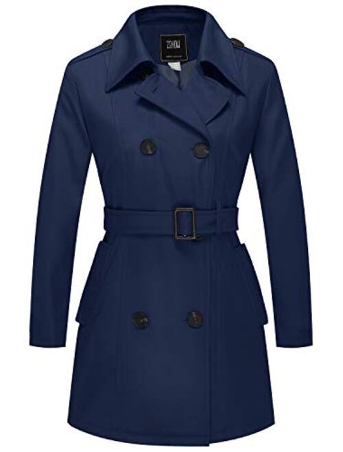 ZSHOW Women's Double-Breasted Trench Coat Mid-Length Belted Lapel Overcoat