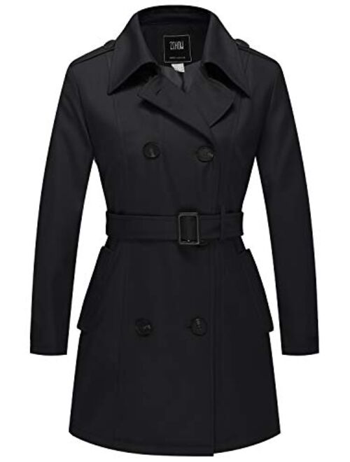 ZSHOW Women's Double-Breasted Trench Coat Mid-Length Belted Lapel Overcoat