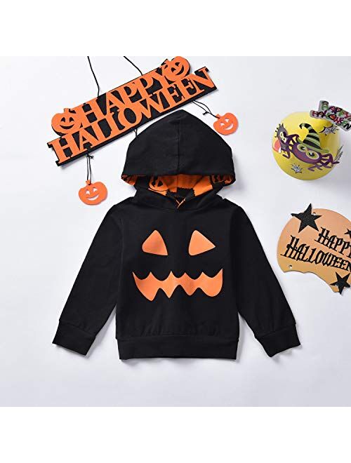 Toddler Newborn Baby Boys Halloween Haunt O'Lantern Clothes Pumpkin Skellington Smiles Hoodie + Stripe Pants Outfits Sets