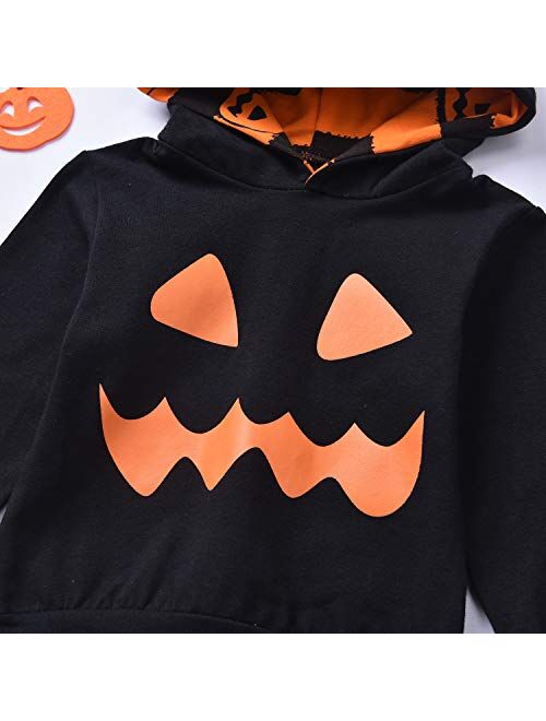 Toddler Newborn Baby Boys Halloween Haunt O'Lantern Clothes Pumpkin Skellington Smiles Hoodie + Stripe Pants Outfits Sets