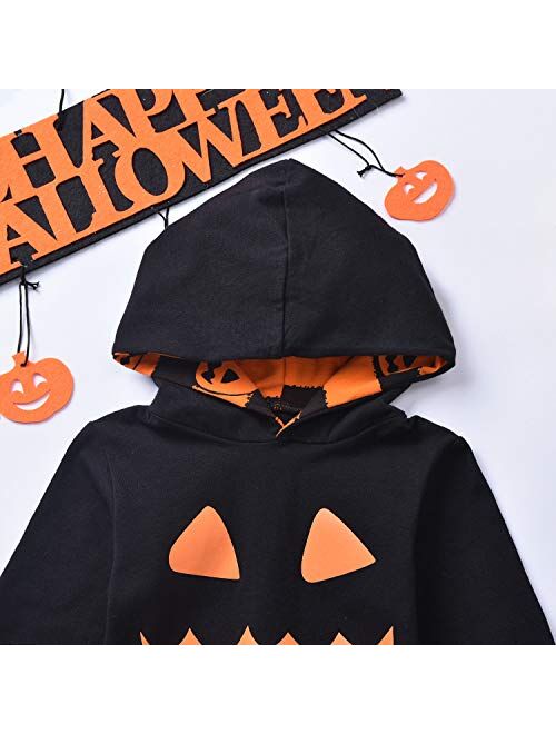 Toddler Newborn Baby Boys Halloween Haunt O'Lantern Clothes Pumpkin Skellington Smiles Hoodie + Stripe Pants Outfits Sets