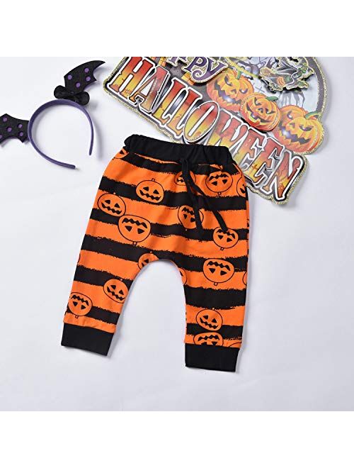 Toddler Newborn Baby Boys Halloween Haunt O'Lantern Clothes Pumpkin Skellington Smiles Hoodie + Stripe Pants Outfits Sets