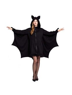 Womans Black Bat Zip Hoodie Halloween Costumes for Adults