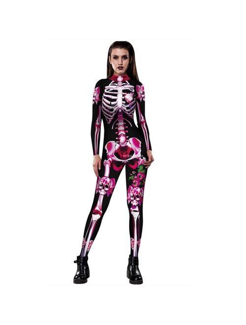 Kids Adult Skeleton Print Halloween Cosplay For Women Ghost Jumpsuit Party Performance Scary Costume Bodysuit Parent-Child Suit