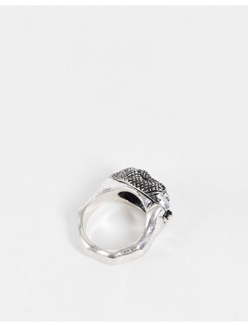 Asos Design Halloween ring with textured claw and black stone in burnished silver tone